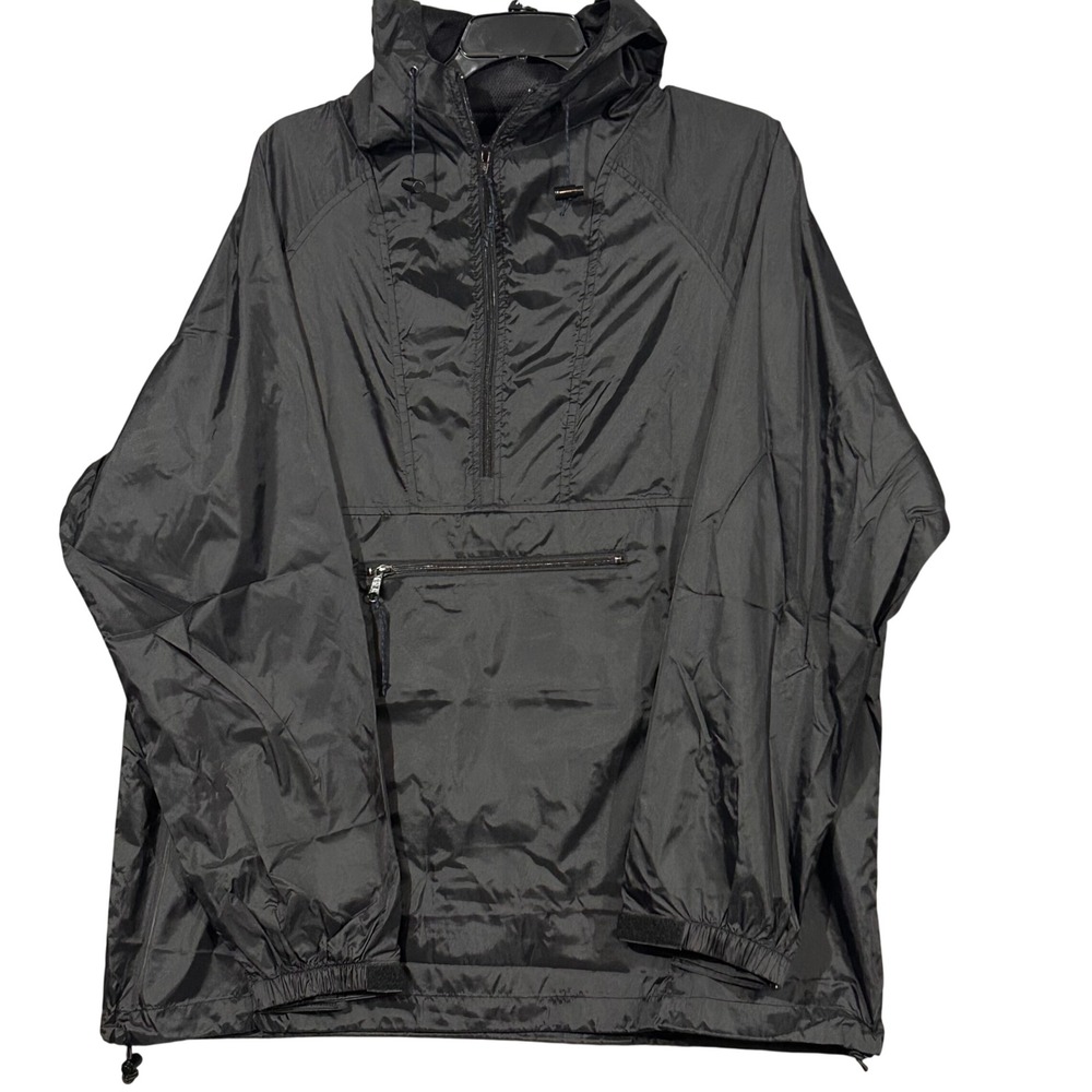 Vintage REI Mens XL Black Nylon Anorak Windbreaker Half Zip Hooded Jacket